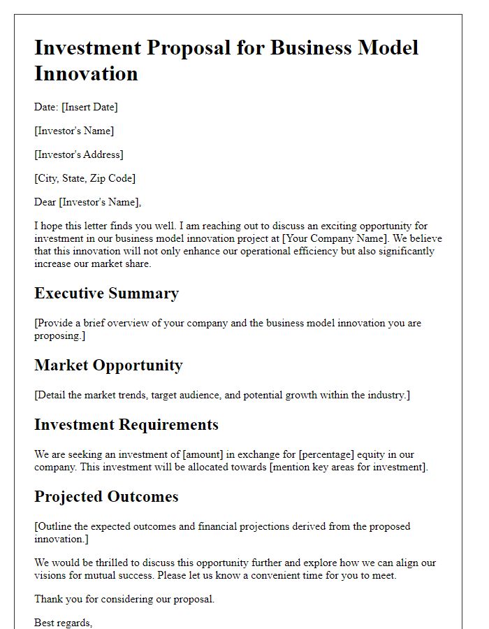 Letter template of investment in business model innovation