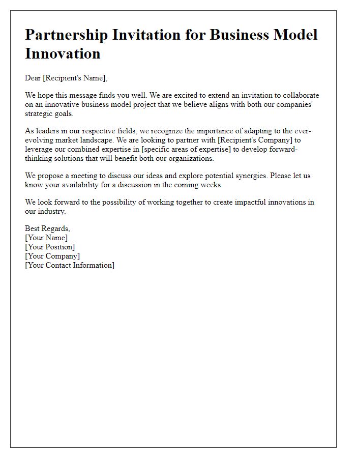 Letter template of partnership invitation for business model innovation