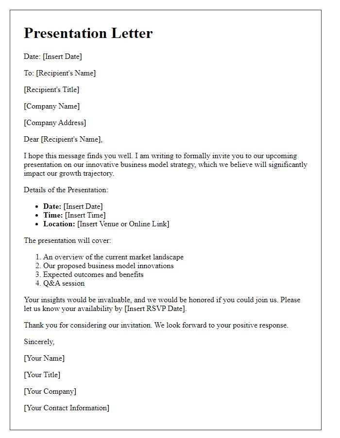 Letter template of presentation for business model innovation strategy