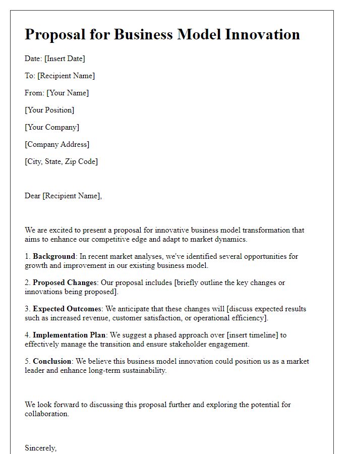 Letter template of proposal for business model innovation