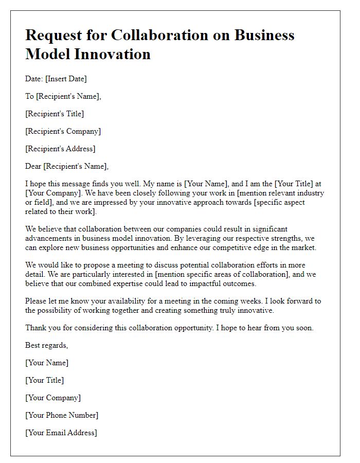 Letter template of request for collaboration on business model innovation