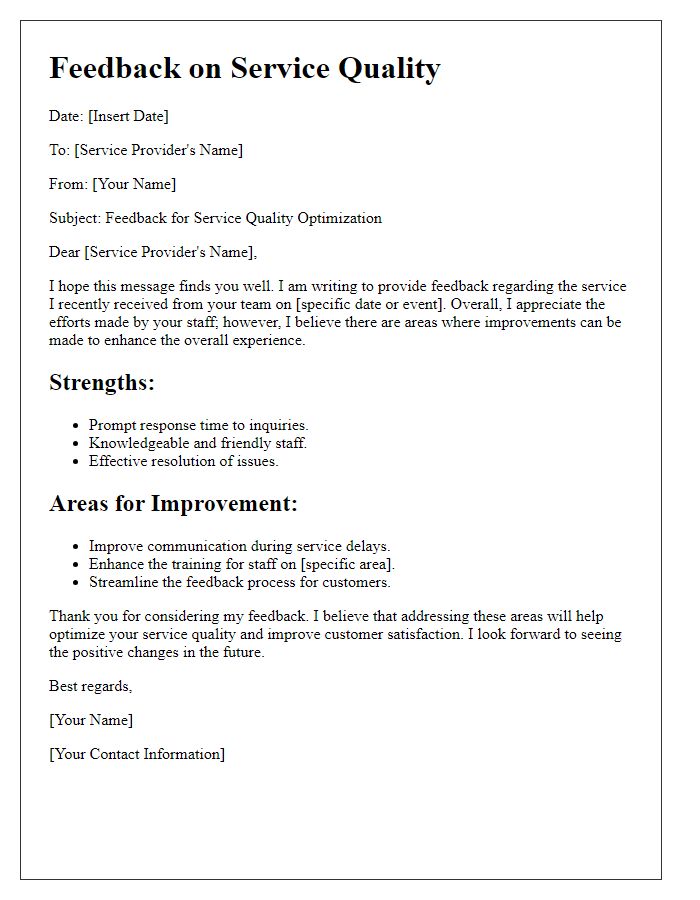 Letter template of feedback for service quality optimization