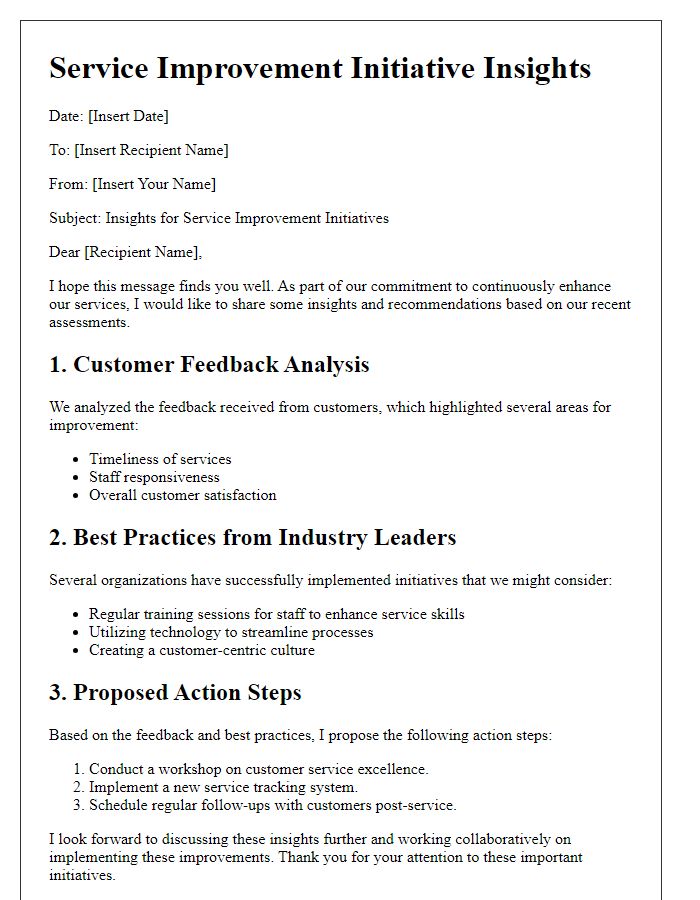 Letter template of insights for service improvement initiatives