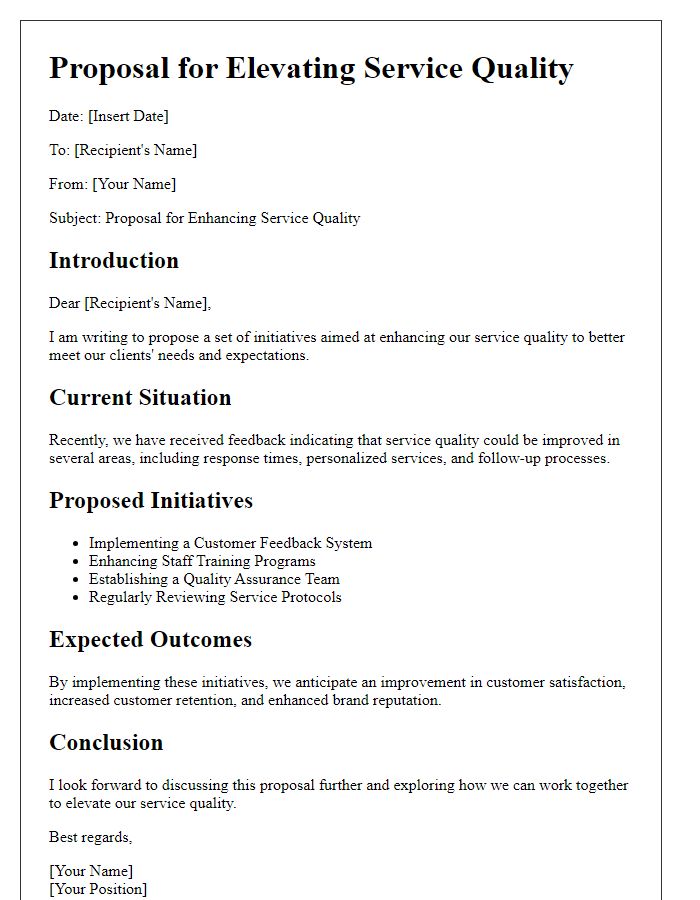 Letter template of proposals for elevating service quality