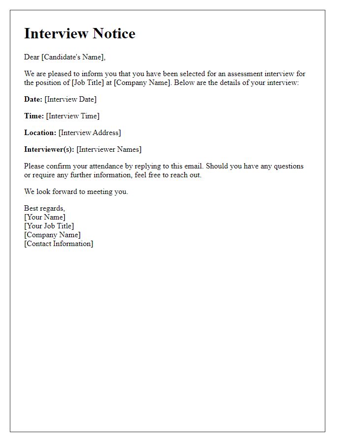 Letter template of candidate assessment interview notice