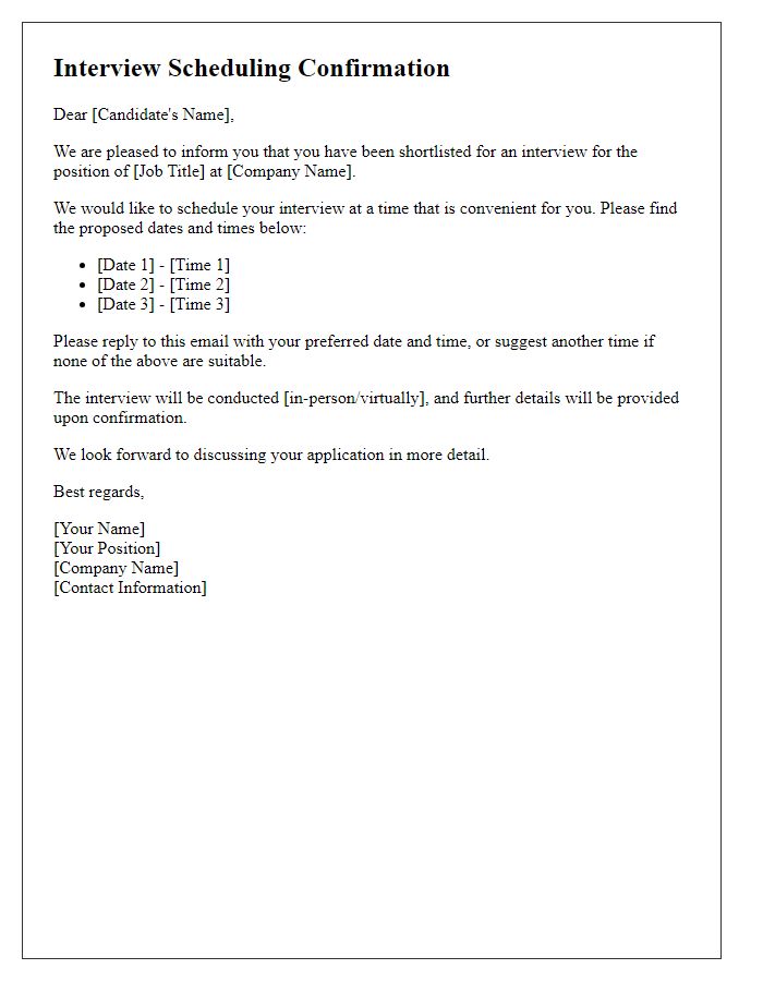 Letter template of candidate interview scheduling