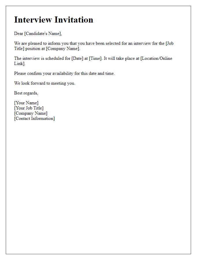 Letter template of interview invitation for job candidates