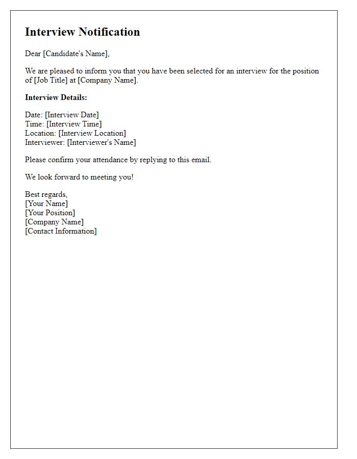 Letter template of interview notification for selected candidates