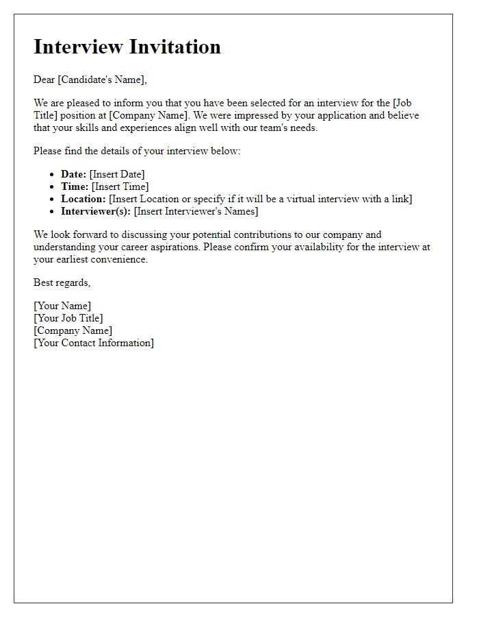 Letter template of invite to interview for potential hires