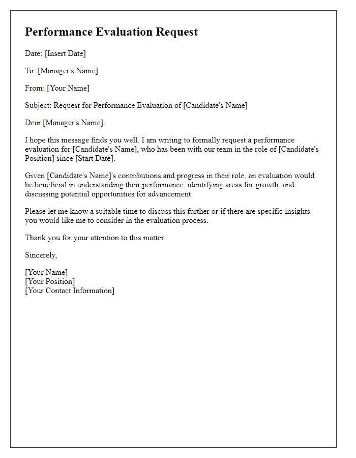 Letter template of candidate performance evaluation request.