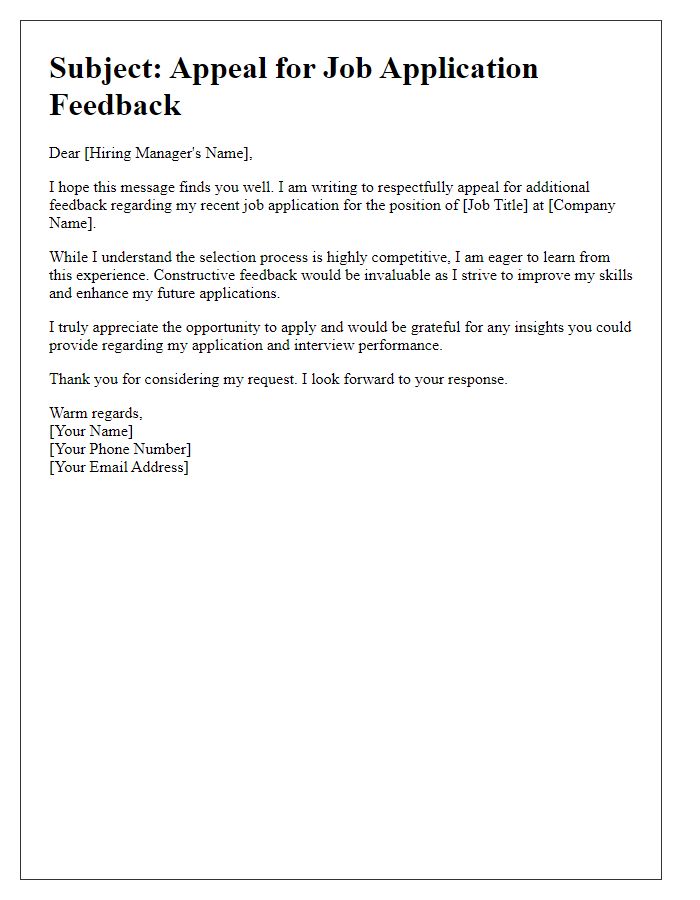 Letter template of job applicant feedback appeal.