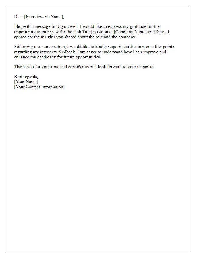 Letter template of interview feedback request for clarification