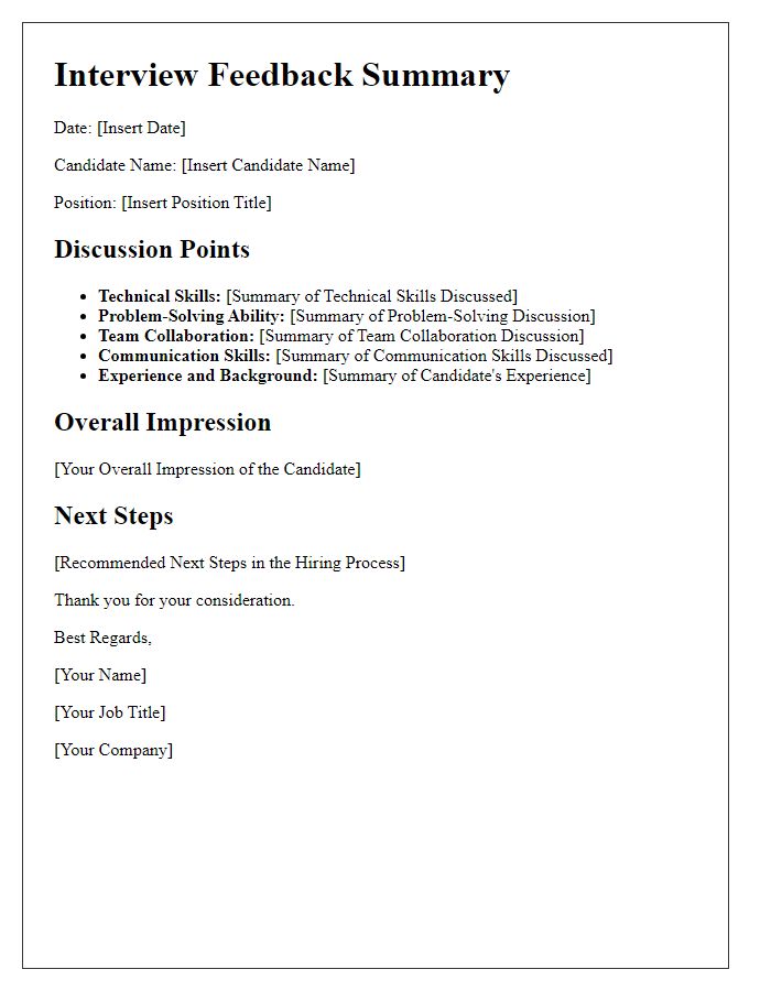 Letter template of interview feedback summarizing discussion points