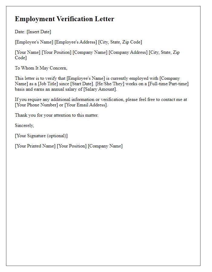 Letter template of employment verification for government benefits