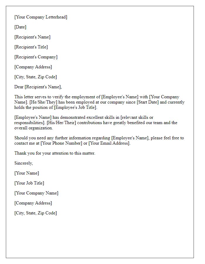 Letter template of employment verification for new job offer