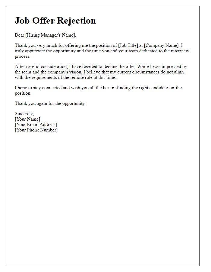 Letter template of Remote Work Job Offer Rejection