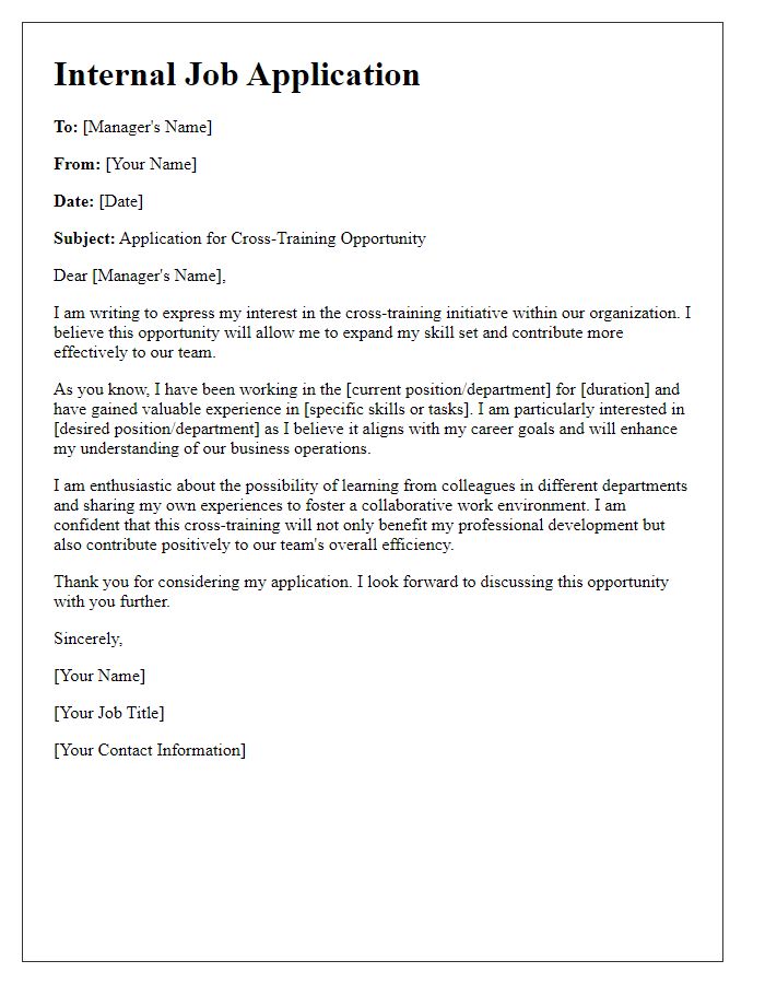 Letter template of internal job application for cross-training initiative.