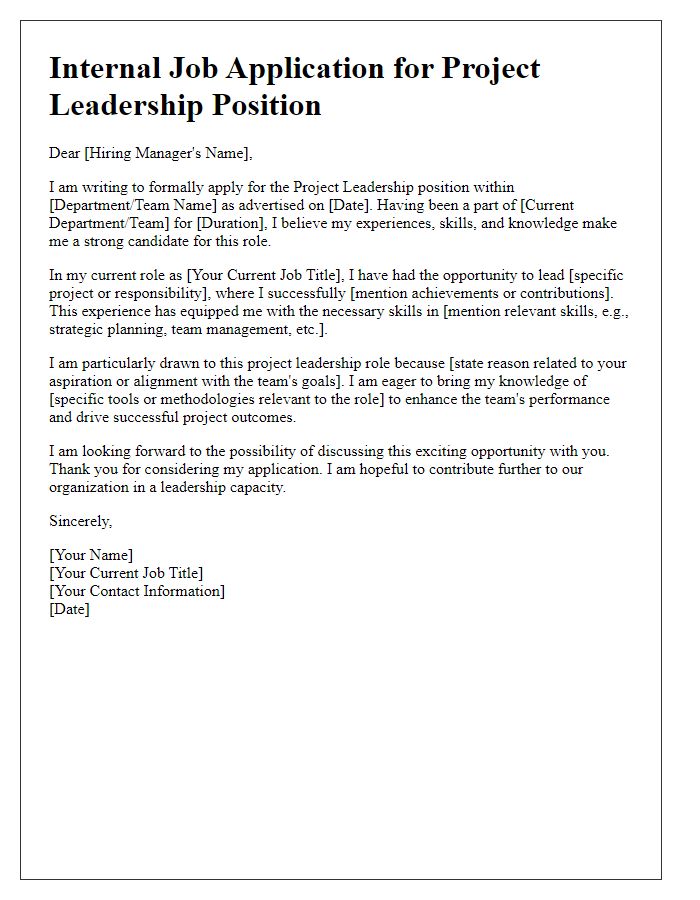 Letter template of internal job application for project leadership position.