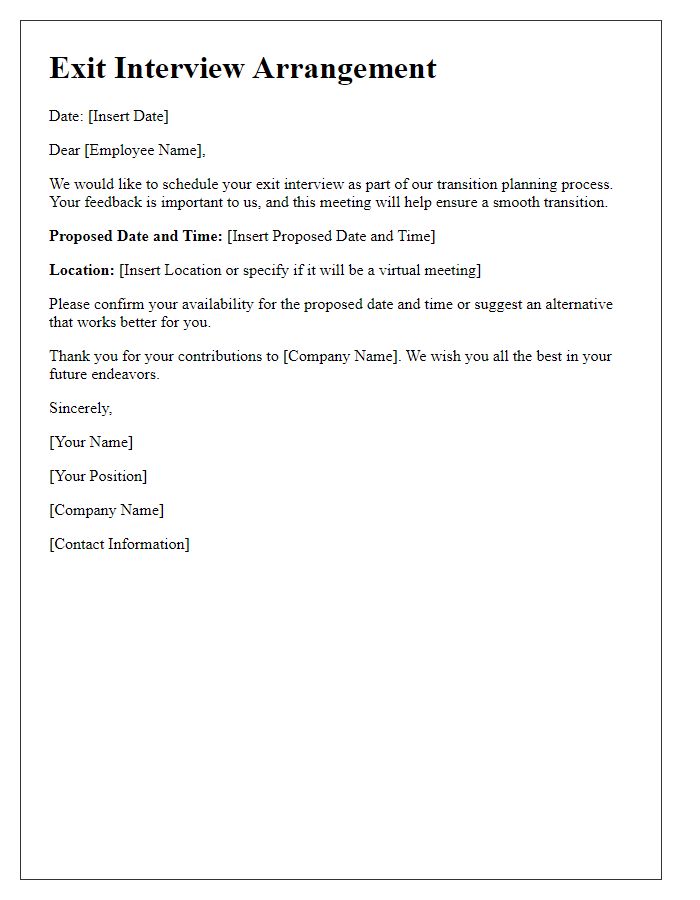 Letter template of exit interview arrangement for transition planning