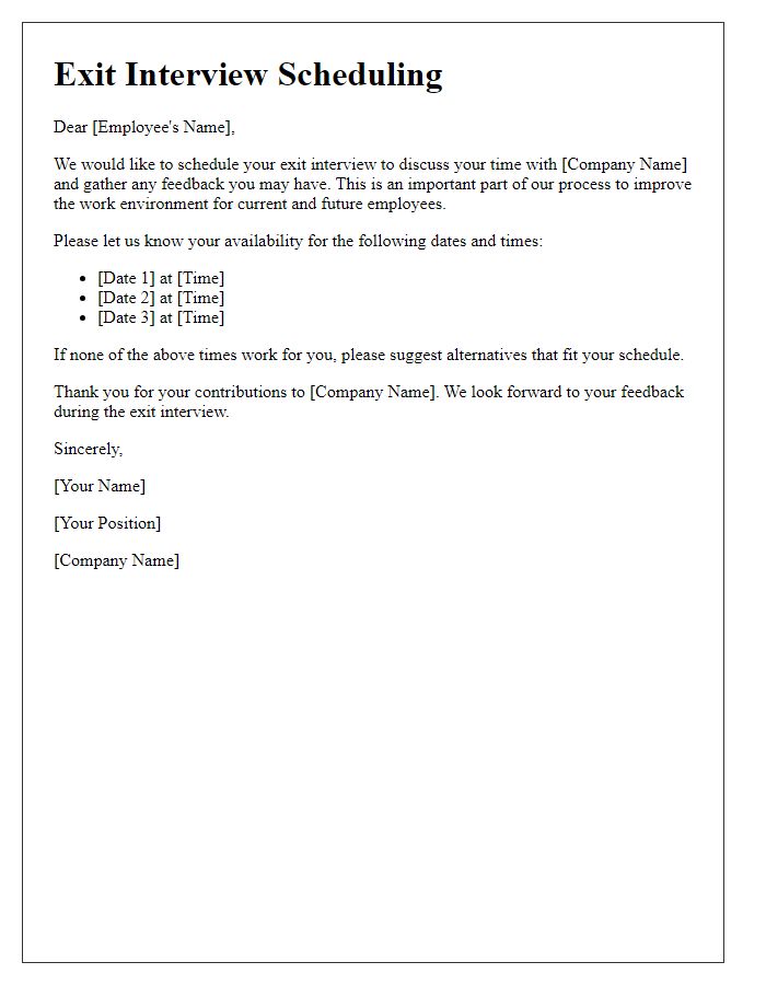 Letter template of exit interview scheduling for final discussions