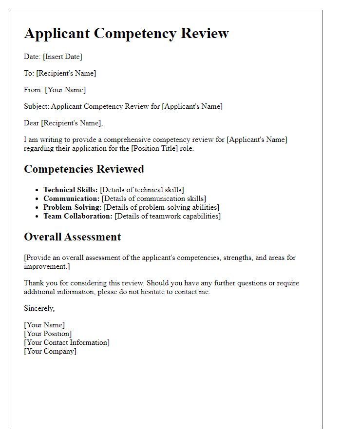 Letter template of applicant competency review