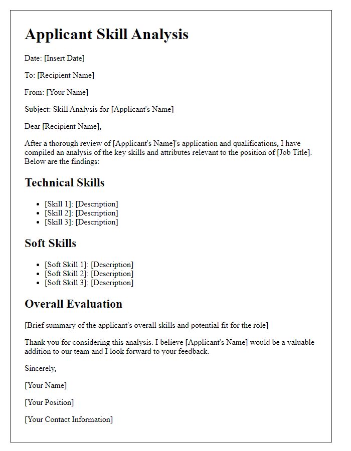 Letter template of applicant skill analysis