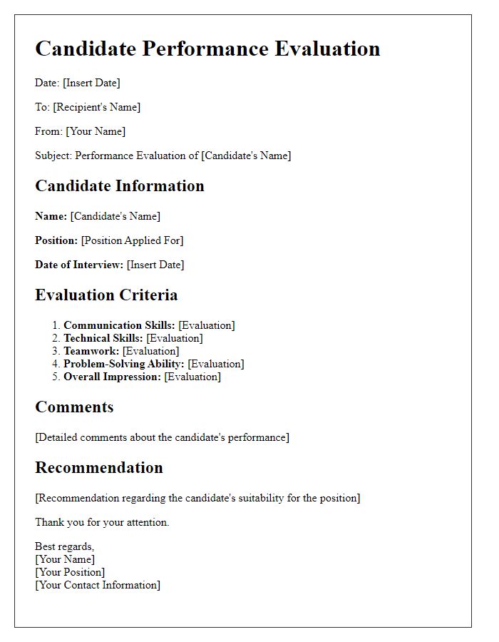 Letter template of candidate performance evaluation