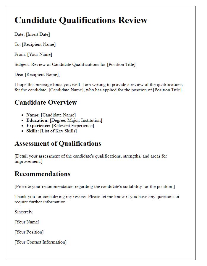 Letter template of candidate qualifications review