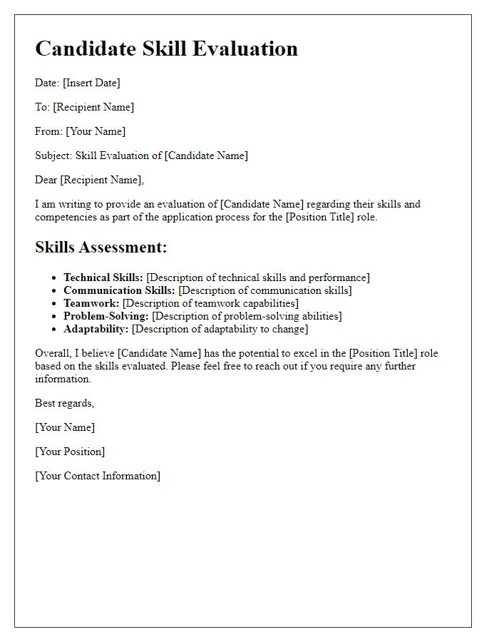 Letter template of candidate skill evaluation