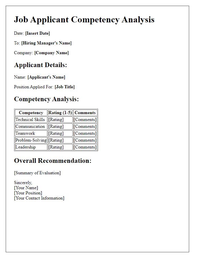 Letter template of job applicant competency analysis