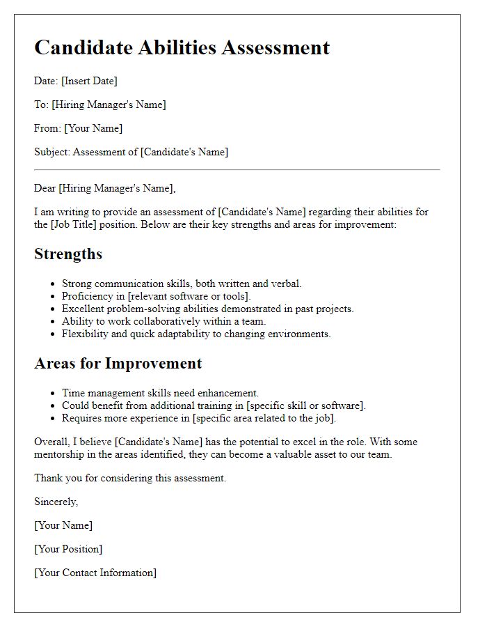 Letter template of job candidate abilities assessment