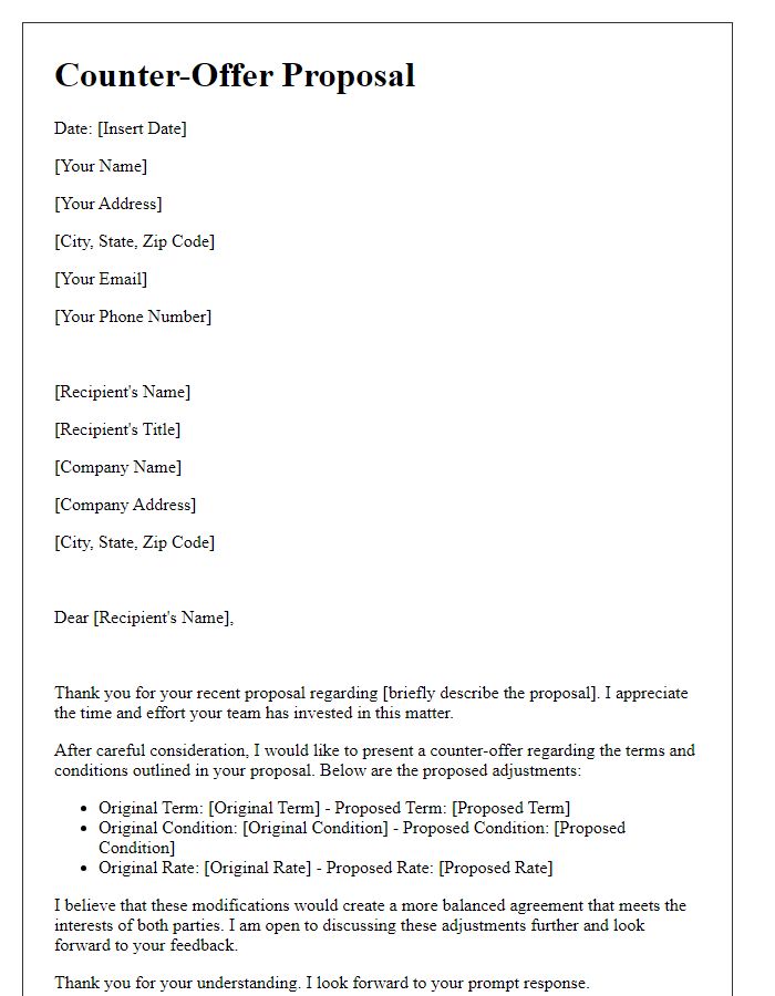 Letter template of counter-offer proposal for terms and conditions