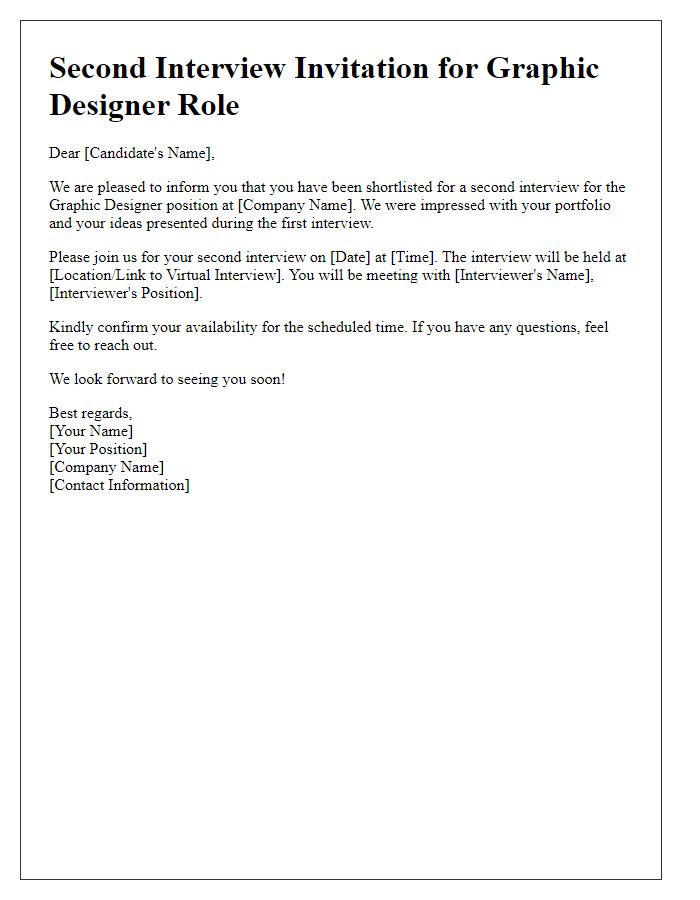 Letter template of second interview invitation for a graphic designer role