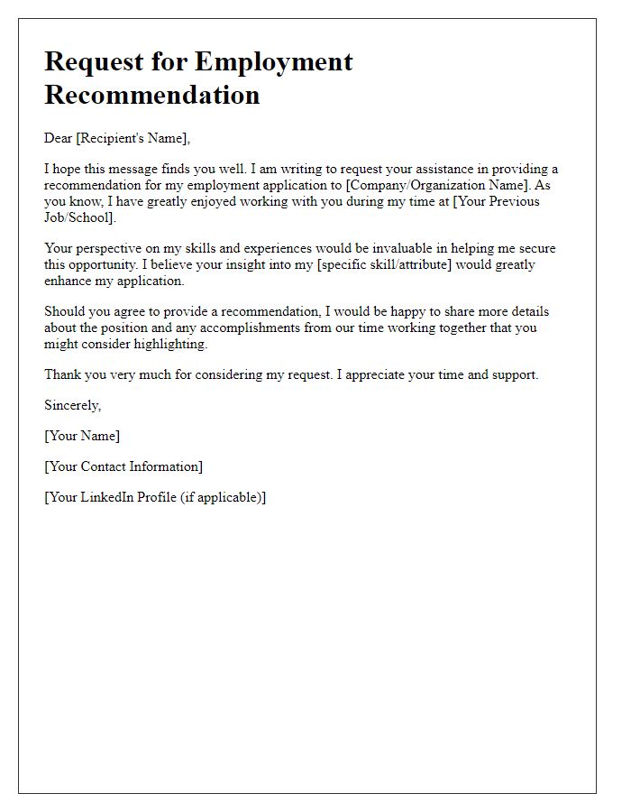 Letter template of request for employment recommendation