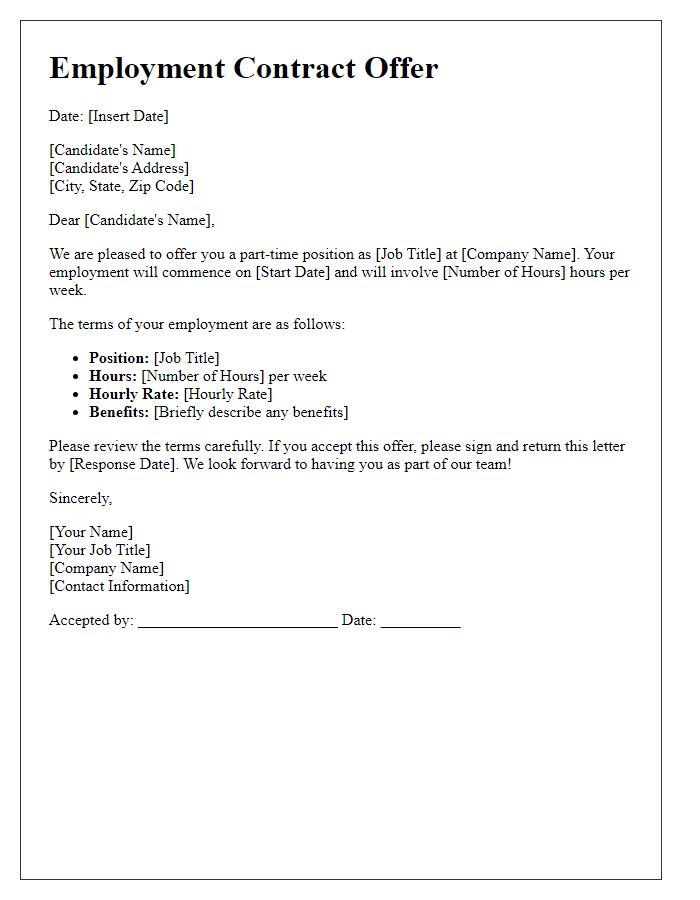 Letter template of employment contract offer for part-time role