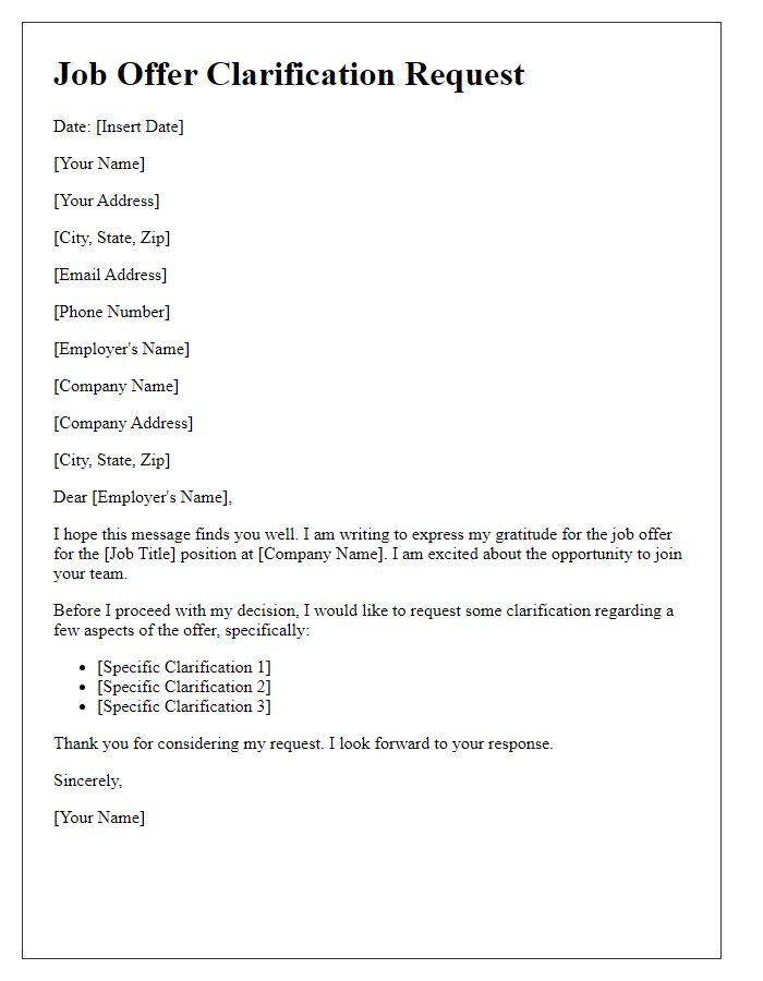 Letter template of job offer clarification request