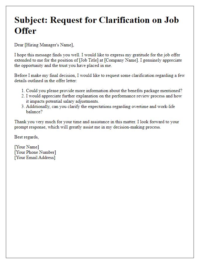 Letter template of job offer explanation request