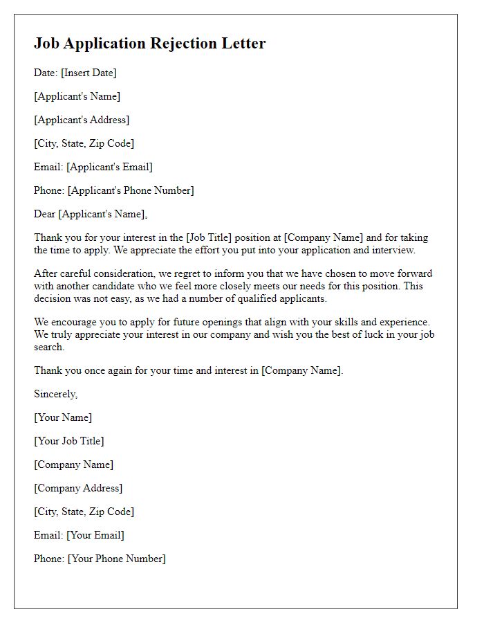 Letter template of communication for job application rejection