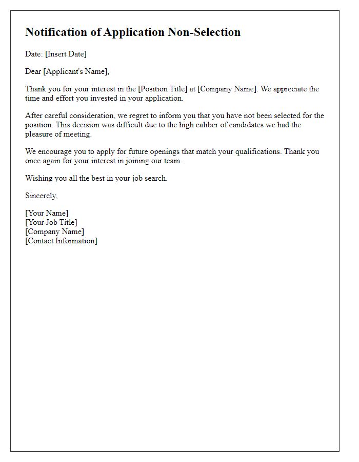 Letter template of notification for application non-selection