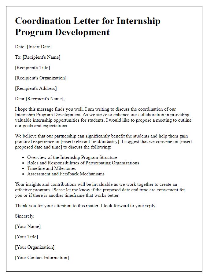 Letter template of Coordination for Internship Program Development