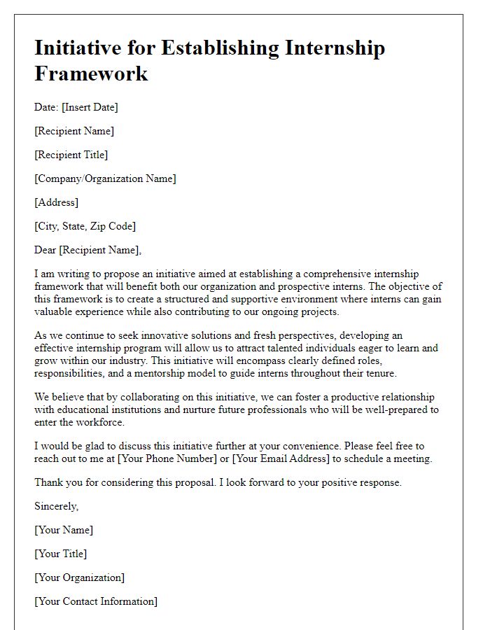 Letter template of Initiative for Establishing Internship Framework