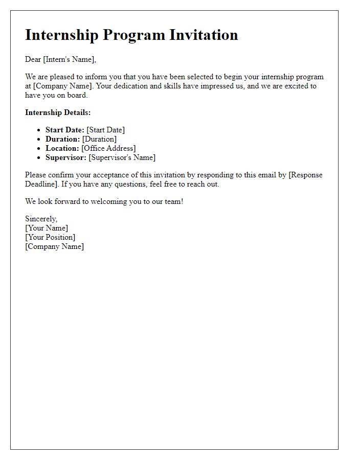 Letter template of Invitation to Begin Internship Program