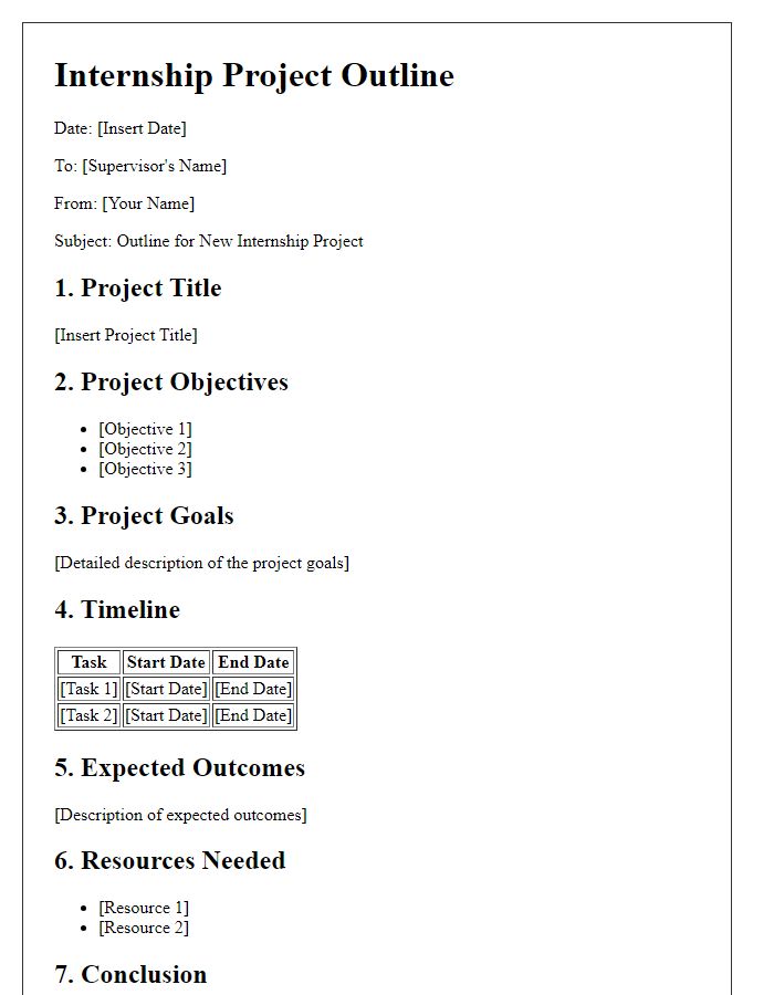 Letter template of Outline for New Internship Project