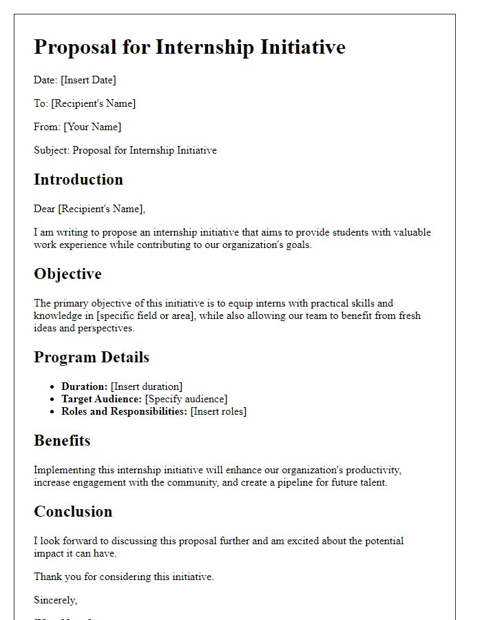 Letter template of Proposal for Internship Initiative