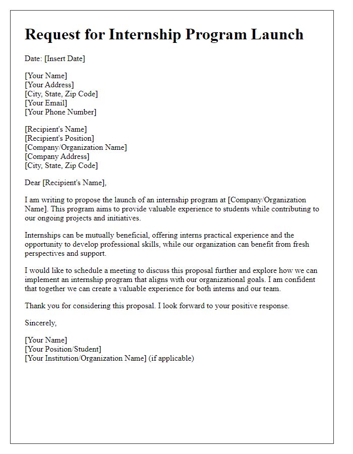 Letter template of Request for Internship Program Launch