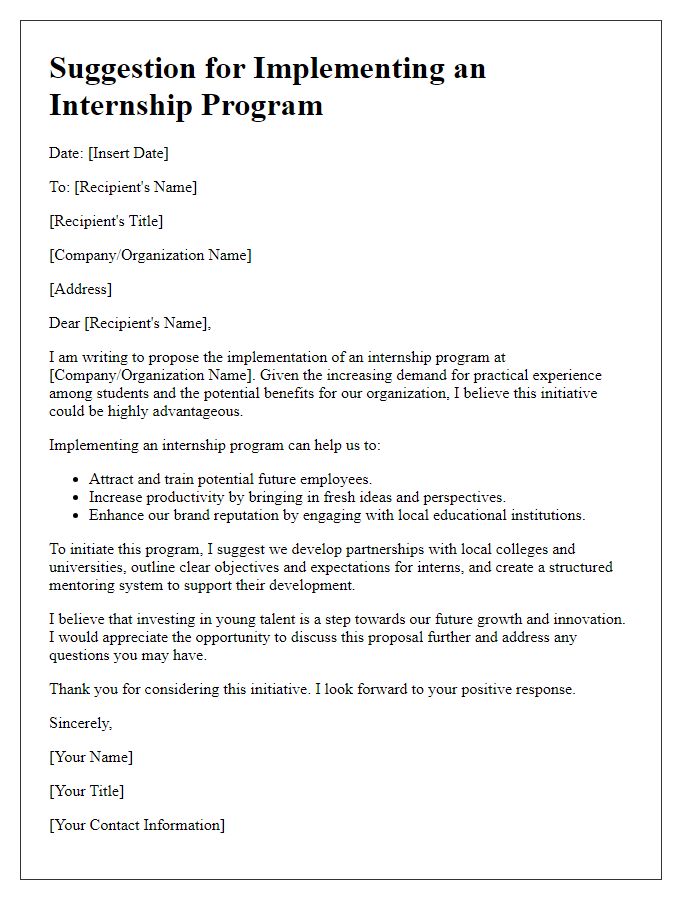 Letter template of Suggestion for Implementing Internship Program