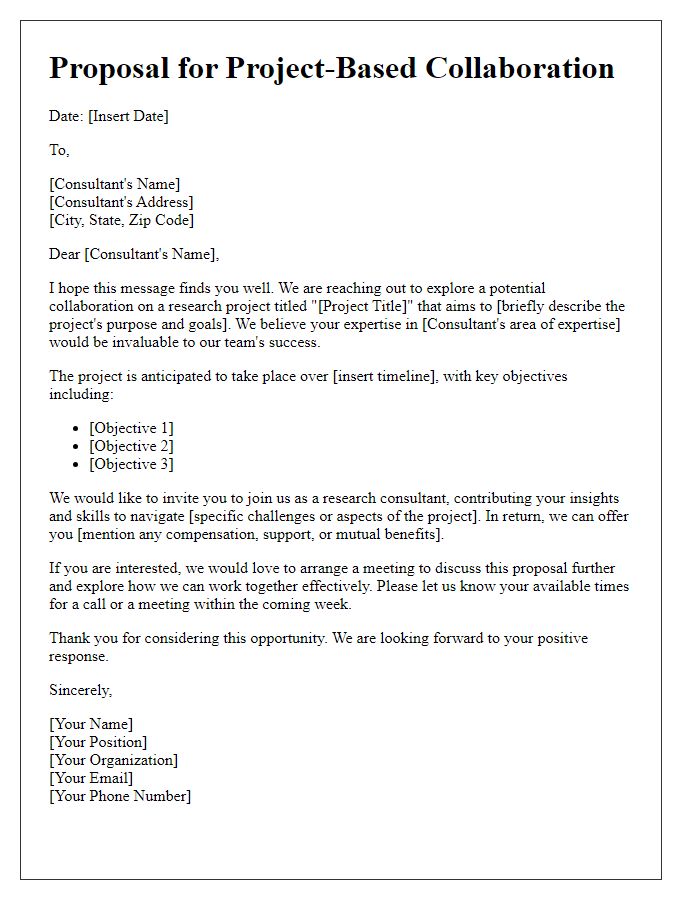 Letter template of project-based collaboration proposal for a research consultant.