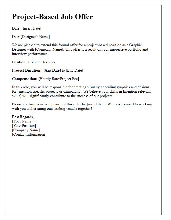 Letter template of project-based job offer for a graphic designer.