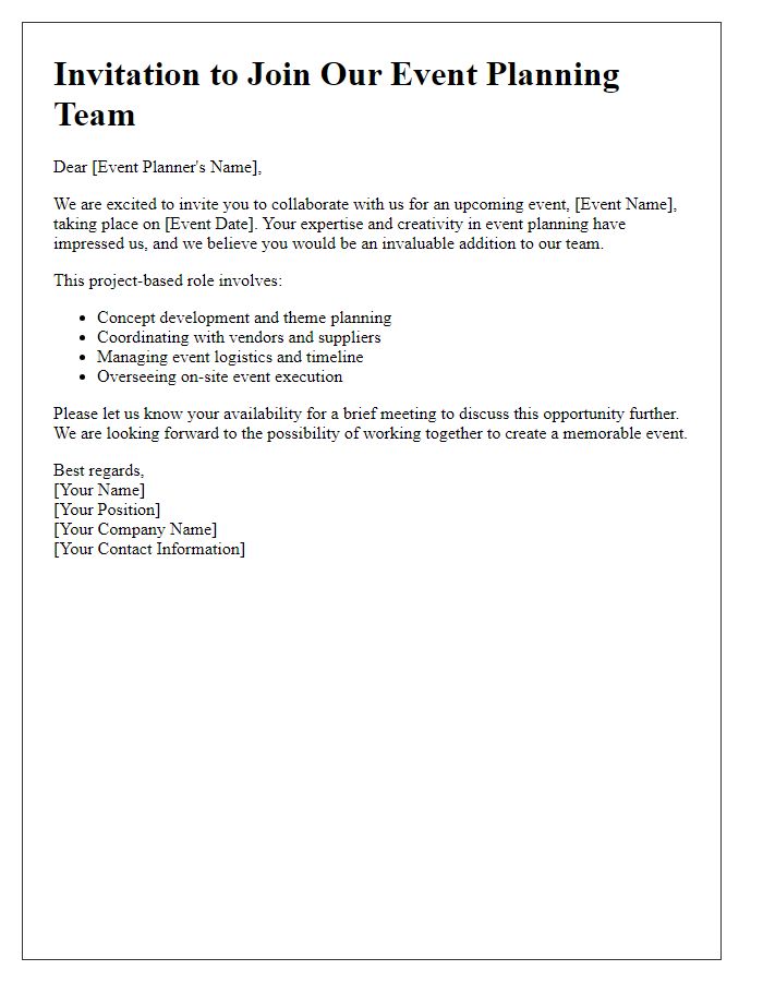 Letter template of project-based role invitation for an event planner.