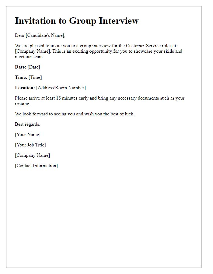 Letter template of group interview invitation for customer service roles.